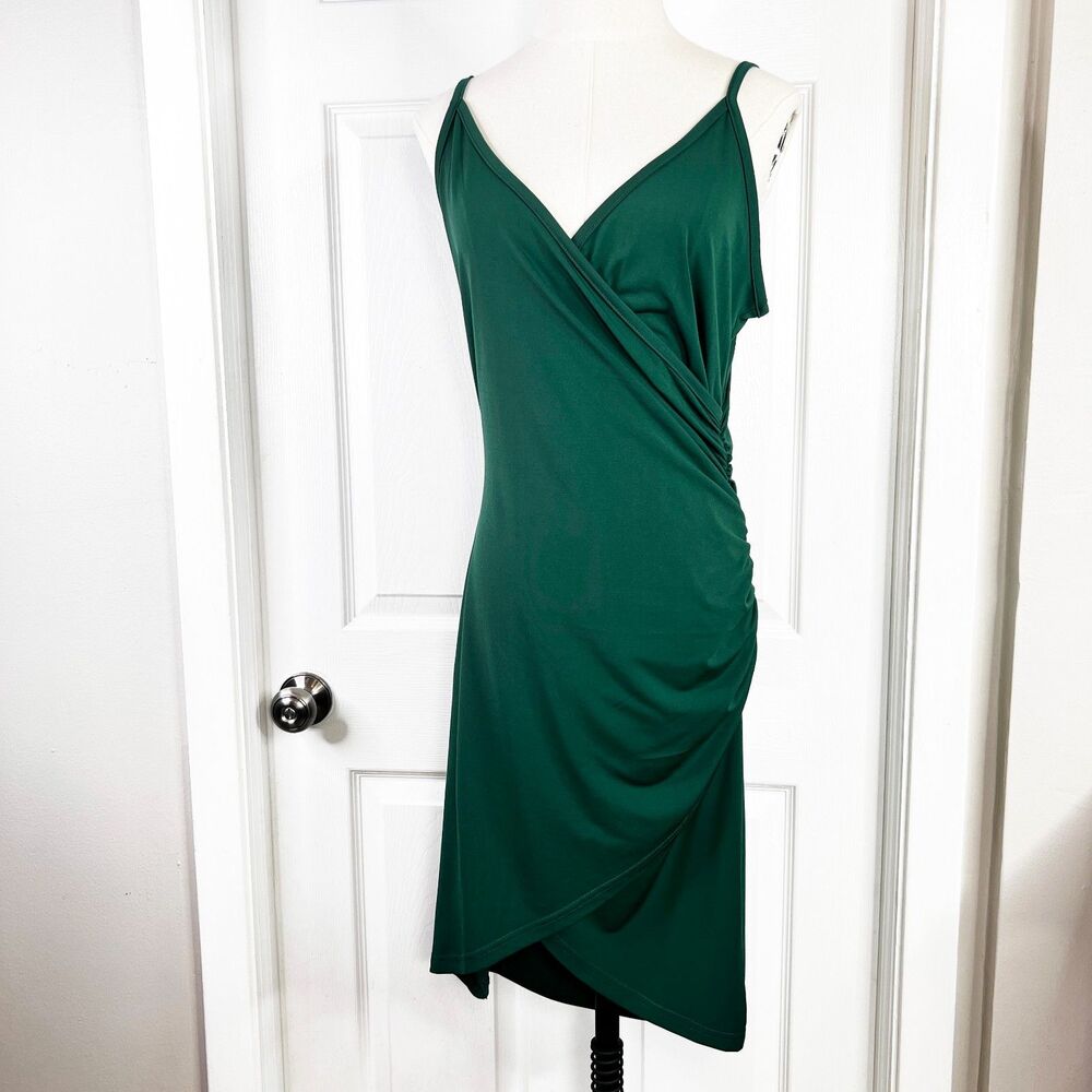 Hunter Green | Tight Slip Wrap Ruched Dress | Short | Sz L